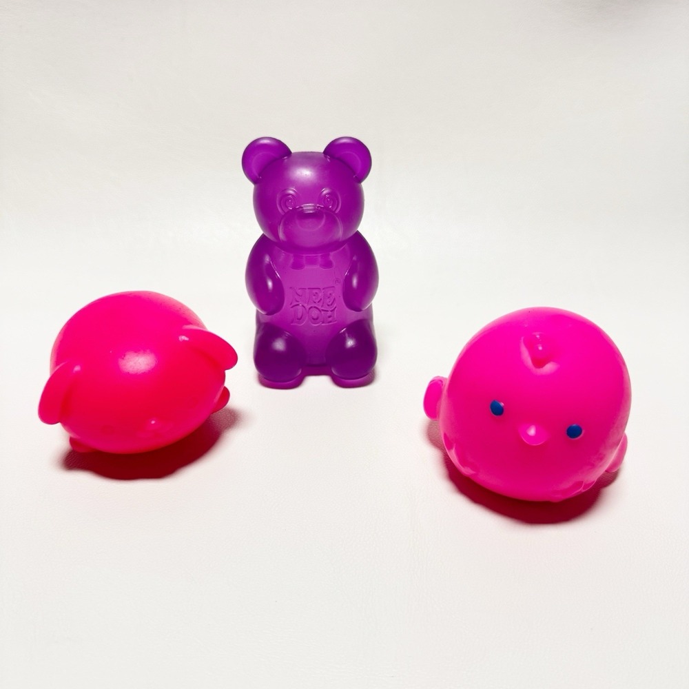 NeeDoh Schylling Lot of 3 Gummy Bear Chicka DeeDoos Funky Pup Fidget Toy